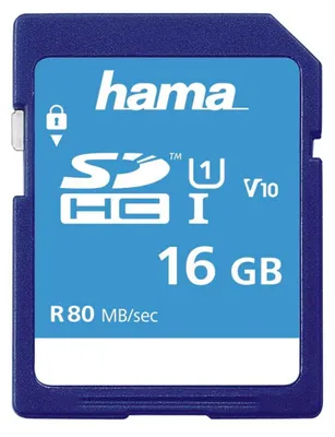 Produktbild von Hama 00124134, 16 GB, SDHC, Klasse 10, UHS-I, 80 MB/s, Class 1 (U1)
