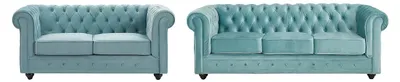 Produktbild von 3-Sitzer und 2-Sitzer Sofas aus pastellblauem Velours CHESTERFIELD