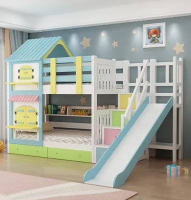 Produktbild von 360Home Buntes Kinder Etagenbett mit Rutsche Spielbett Children bunk bed 1500x2000mm Rutschen Farbe