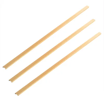 Three gold-colored decorative strips are arranged diagonally on a white background.