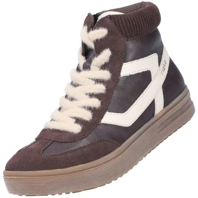 Auf dem Bild ist ein brauner Freizeitschuh zu sehen der von der linken Seite abgebildet ist. Der Schuh hat eine solide Sohle und ein schlichtes Design mit zwei Ösen für die Schnürsenkel.