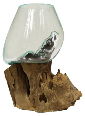 Produktbild von Vase Wurzelglas Teelichthalter Glasvase Glas Deko Unikat Wurzelholz Teakholz Bali Krug Kübel Kanne Dekoglas Nr. 7