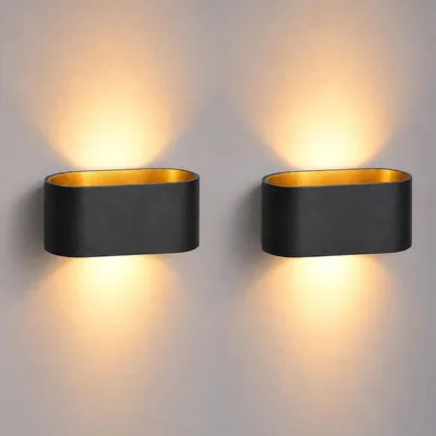 Produktbild von SSC-LUXon 2 Stück JOBERO Wandleuchte Innen schwarz - Wandlampe Gold Design Up Down Leuchte Fassung für 1x G9 Leuchtmittel