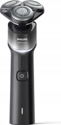 A black and silver electric shaver is shown against a white background.