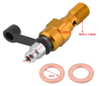 Zdjęcie produktu dla Śruba odpowietrzająca do głównego zacisku hamulcowego motocykla M10x1,0 mm, śruba typu banjo z nasadką, złota osłona przeciwpyłowa
