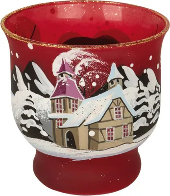 Produktbild von Teelichthalter Winterlandschaft für 1 Teelicht Glas rot