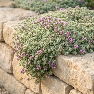 Produktbild von Stauden Gänge 1 x Thymus praecox 'Pseudolanuginosus' im 9 x 9 cm Topf - Wolliger Thymian - Weiches, grünes Polster - Bodendecker für Fugen