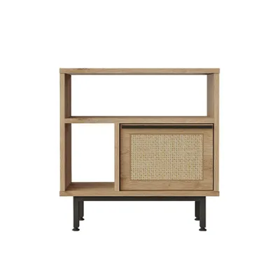 Image de Armoire de salon 60x26x60cm bois 2 étagères porte effet rotin Opoli