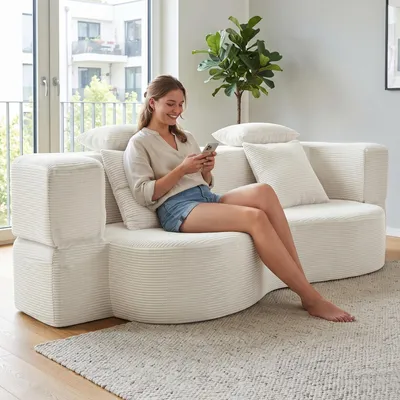 Produktbild von 2-in-1 Cord Schlafsofa, modulares Bodensofa mit Kissen, 196 x 109 cm