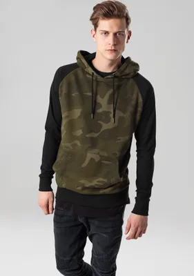 Produktbild von Urban Classics Hoodie Camo Contrast Raglan Hoody Olive Camouflage/Black-M