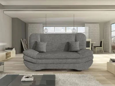 A modern living room with a grey sofa as the main focus.