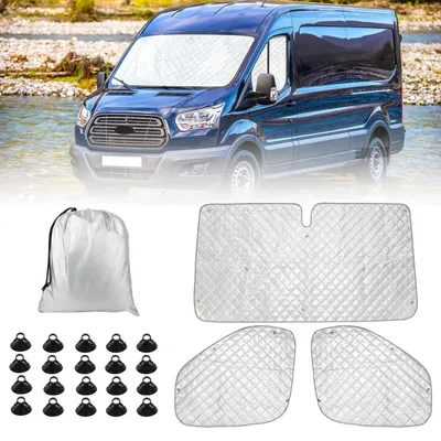 Obrázek produktu pro Sluneční clony na čelní sklo, 3dílná sada pro vozidla Ford Transit Van MK7, modelové roky 2006-2013, včetně tašky