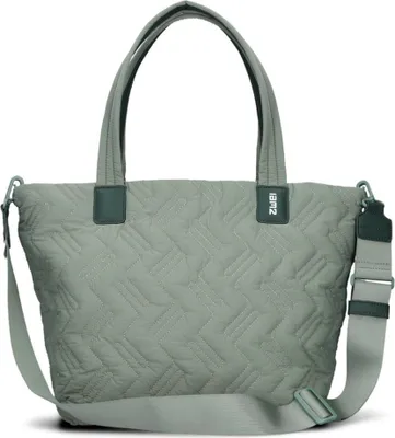 A studio shot of a quilted tote bag.