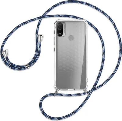 Produktbild von Handykette Backcover-Schutzhülle mit Band (Metall silberfarben) für Motorola Moto E20 (XT2155) - Blautöne