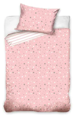 Produktbild von Kinderbettwäsche 100x135 40x60 aus 100% Baumwolle Sterne Stella in rosa – Bettwäsche für Mädchen, Babybettwäsche (Sterne)