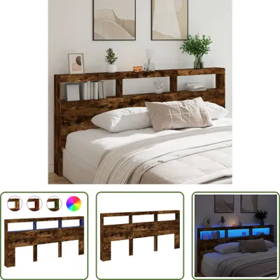 Produktbild von The Living Store LED-Kopfteil mit Ablage Räuchereiche 220x17x102 cm