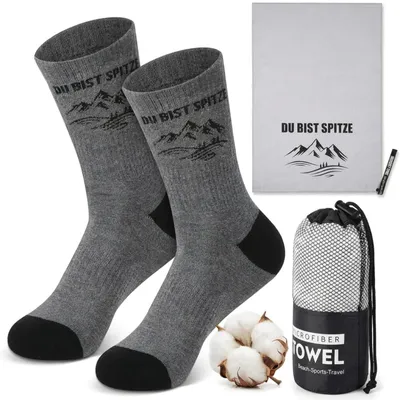 Imagen del producto de Omgoods - Calcetines para caminar, transpirables, antiampollas, de algodón, con toalla incluida, para hombre, tallas 38-46, diseño de montaña duradero. Calcetines