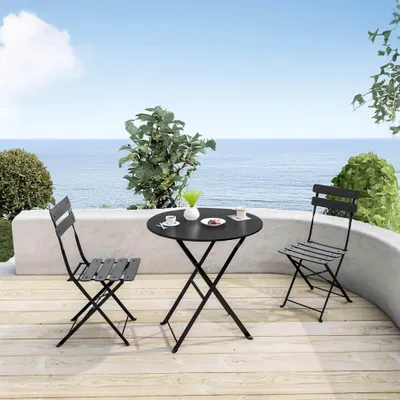 Image de Ensemble de table et chaises pour extérieur - Ensemble de table de jardin - Ensemble pour balcon - Chaises pliantes - Noir - Compact et gain de place