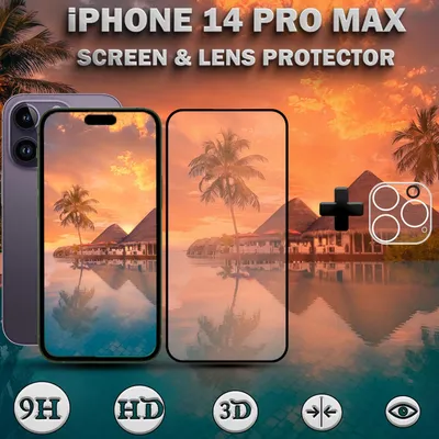 Produktbild von 1-Pack iPhone 14 Pro Max Displayschutzfolie & 1-Pack Kameraschutz - Gehärtetes Glas 9H - Super Qualität 3D