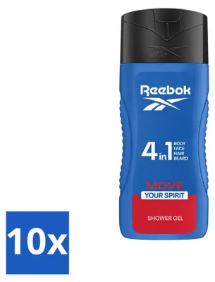Obrázok produktu pre 10 kusov gélu na sprchovanie Reebok Move Your Spirit 4-v-1 – 400 ml – výhodný balík