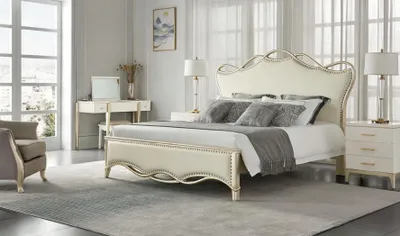 Produktbild von Design Bett Schlafzimmer Betten Textil Luxus Polster Sitz Stoff Beige Möbel Neu
