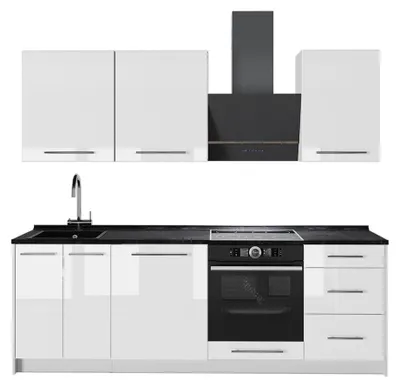 Produktbild von Küchenzeile Vicco Fame-Line Weiß Hochglanz/Weiß 230 cm ohne Arbeitsplatte, Model 64032