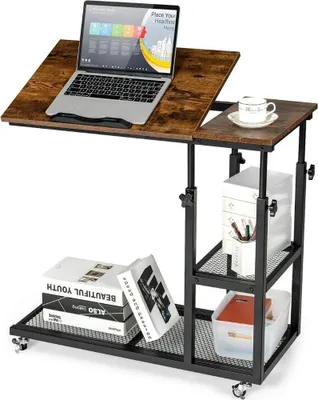 Image de Table pour ordinateur portable avec hauteur et inclinaison réglables sur 3 niveaux, table d'appoint vintage
