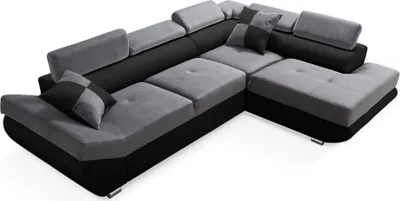 Produktbild von Robin Saturn Ecksofa mit Schlaffunktion Bettkasten 5 Verstellbare Kopfstützen 2 Kissen Sofa L-Form Schlafsofa Freistehende Eckcouch Schlafcouch Wohnzimmermöbel Wohnlandschaft Rechts Grau Schwarz