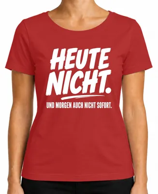 Productafbeelding van "Vandaag niet, en morgen ook niet meteen," sarcastisch dames T-shirt, rood, maat S