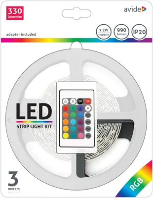 Zdjęcie produktu dla Taśma LED Avide (9570598) 12V, 7,2W/m, transformator RGB, 3m