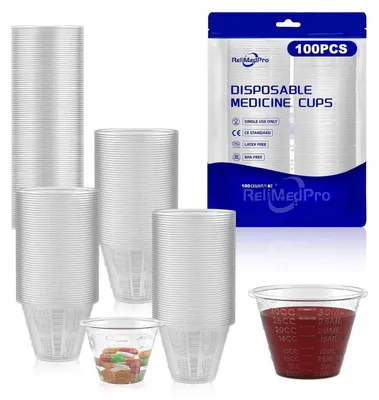 Image de Verres doseurs, 100 pièces, 30 ml, en polypropylène, avec graduations pour les liquides et les pilules