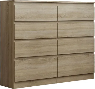 Produktbild von Masseno Kommode ADRIANO 120 cm Sideboard mit 8 Schubladen für Wohnzimmer Schlafzimmer Modern 120x33x100 cm Sonoma Eiche / Sonoma Eiche
