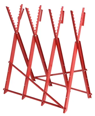 Image de Support réglable pour scie - Support pliable pour bois - Portable - En métal - Charge maximale : 100 kg - Pour couper du bois de chauffage - Rouge