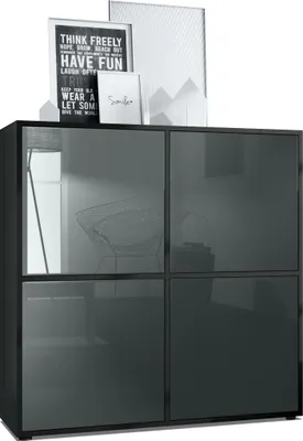 Produktbild von Vladon Highboard Cuba V2 Schrank 104 x 105,5 x 35,5 cm Sideboard mit 8 Fächern,  Germany, Korpus in Schwarz matt / Fronten in Grau Hochglanz