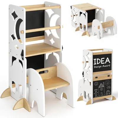 Immagine prodotto di Torre educativa 4-in-1 per bambini, scaletta pieghevole, finitura bianco rovere