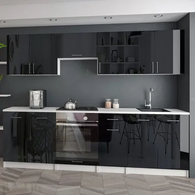 Produktbild von KÜCHE KÜCHENZEILE KÜCHENBLOCK MODERN 240 CM Einbauküche schwarz Hochglanz