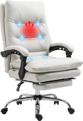 Zdjęcie produktu dla Fotel biurowy Vinsetto z funkcją masażu, ergonomiczny fotel biurowy z funkcją podgrzewania, funkcją odchylania, podnóżkiem, regulacją wysokości, obrotowy o 360° fotel komputerowy, mikrofibra, kremowy