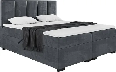 Produktbild von MEBLINI Boxspringbett mit Bettkasten - Gepolstert Doppelbett mit Matratze und Topper - Polsterbett mit Stauraum - Bett mit Kopfteil - Stauraumbett - Antonio Black - 200x220 - H4/Dunkelgrau Samt