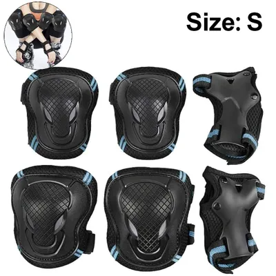 Produktbild von Kinder Knieschoner Set 6 in 1 Schutzausrüstung Kinder Knieschützer Ellbogenschützer Set Schutzausrüstung Set für Skateboard Radfahren Roller (Schwarzblau,S)