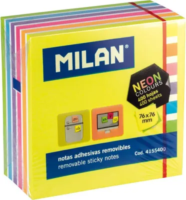 Obrázek produktu pro Milan 4155400, Čtverec, Modrá, Zelená, Šeříková, Oranžová, Růžová, Bílá, Žlutá, 76 mm, 76 mm, 400 listy, 75 mm