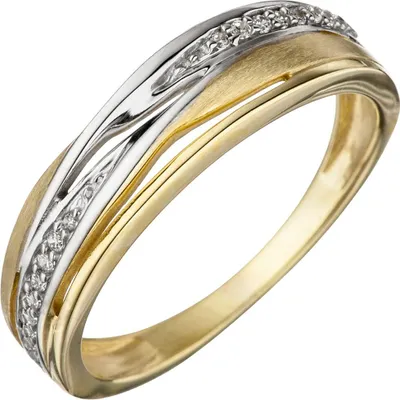 Produktbild von Ring Damenring mit Zirkonia 333 Gold Gelbgold bicolor mattiert Fingerring Innenumfang 50mm  Ø15.9mm
