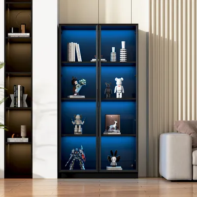 Image de OKWISH Vitrine avec LED Contrôlable par APP et 4 Portes - pour Salon - 160x40x160 cm - Noir