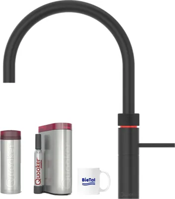 Produktbild von Quooker Fusion Round schwarz & PRO3 Reservoire & sprudelndes Wasser CUBE