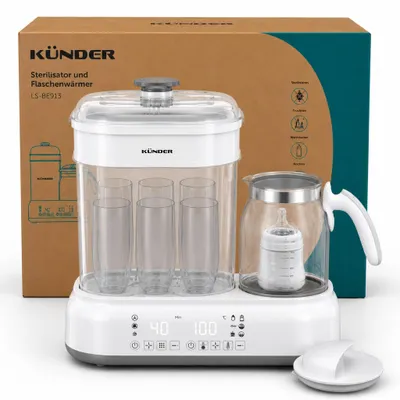 Produktbild von Babyflaschen Sterilisator mit integriertem 1,2 L Glas-Wasserkocher | Sterilisieren, Trocknen und Erwärmen in einem Gerät