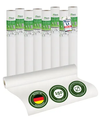 Produktbild von Glattvlies Vliestapete weiß – Renoviervlies Untertapete 8er Set, 8 x 25,00 m x 0,75 m, 150g/m², überstreichbar, rissüberbrückend, formstabil – Veluxis