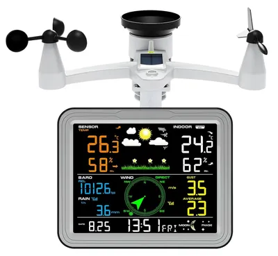 Imagen del producto de Estación meteorológica 7 en 1 con sensor exterior, pluviómetro, anemómetro, termómetro, higrómetro, barómetro, unidad