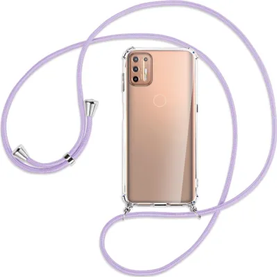 Produktbild von Handykette Backcover-Schutzhülle mit Band (Metall silberfarben) für Motorola Moto G9 Plus - violett