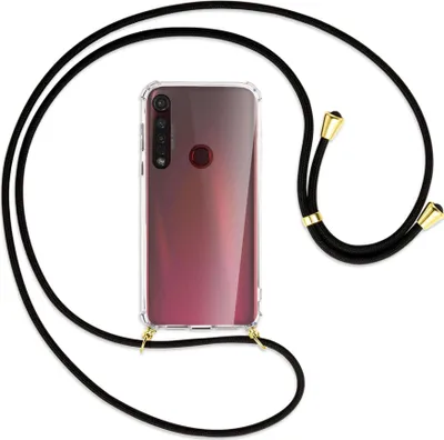 Produktbild von Handykette Backcover-Schutzhülle mit Band (Metall goldfarben) für Motorola Moto G8 Plus - schwarz