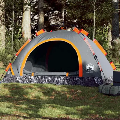 Image de vidaXL Tente de camping 3 personnes Gris et orange Quick Release