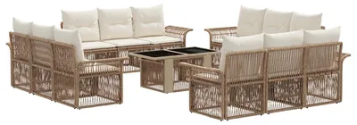 Image de Ensemble de canapés de jardin vidaXL, 13 pièces, en polyrotin beige et crème